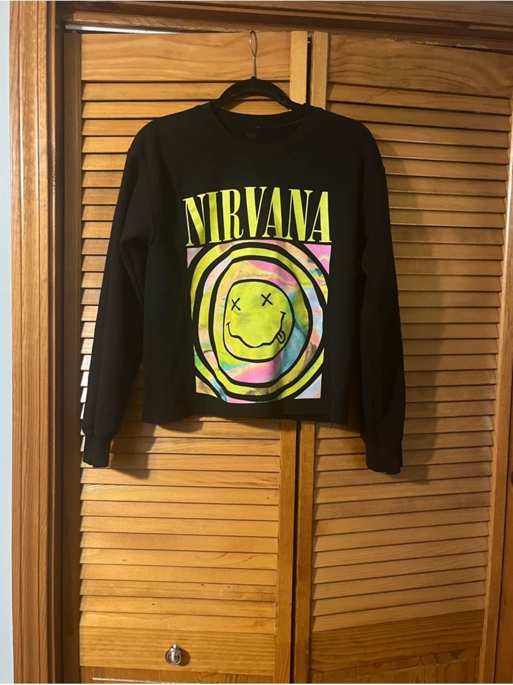 NIRVANA Black Sweatshirt with Neon Tie-Dye Smiley